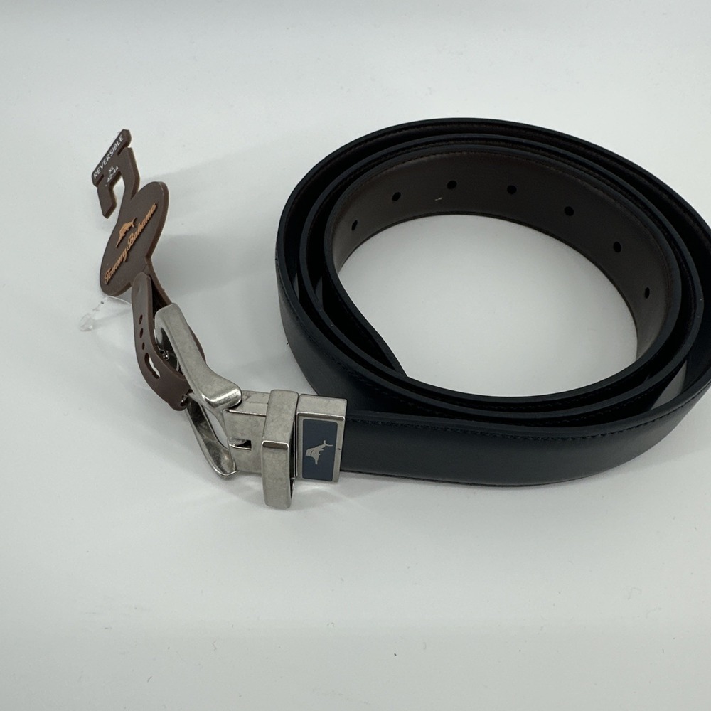 Tommy‎ Bahama Men's XL 42-44 Reversible Buckle Cognac Brown / Black Leather Belt